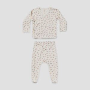 Quincy Mae - Organic Wrap Top + Footed Pant Set - Blush Floral